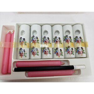 Fine Porcelain Place Candle Holders Flower Print Design Set Of 6 Funny Design